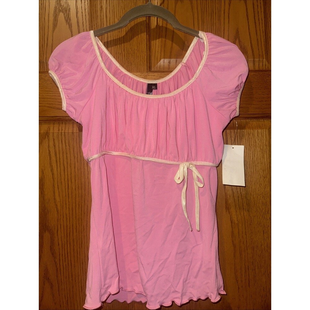 Y2K Trixxi Baby Doll Blouse Barbie Pink Stretch Satin Bow Ruffle Fairy Grunge XL